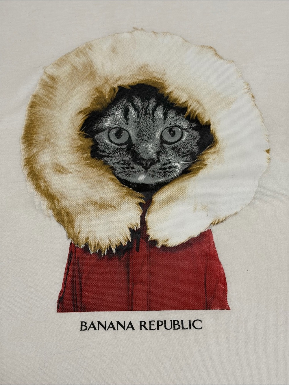 Banana Republic White Tee with Cat Graphic in Red Parka - Picture 8 of 8